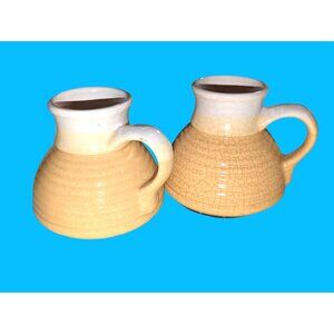 Set Of 2 1980's No Sprill Travel Coffee Mugs With Cream & Beige Glaze